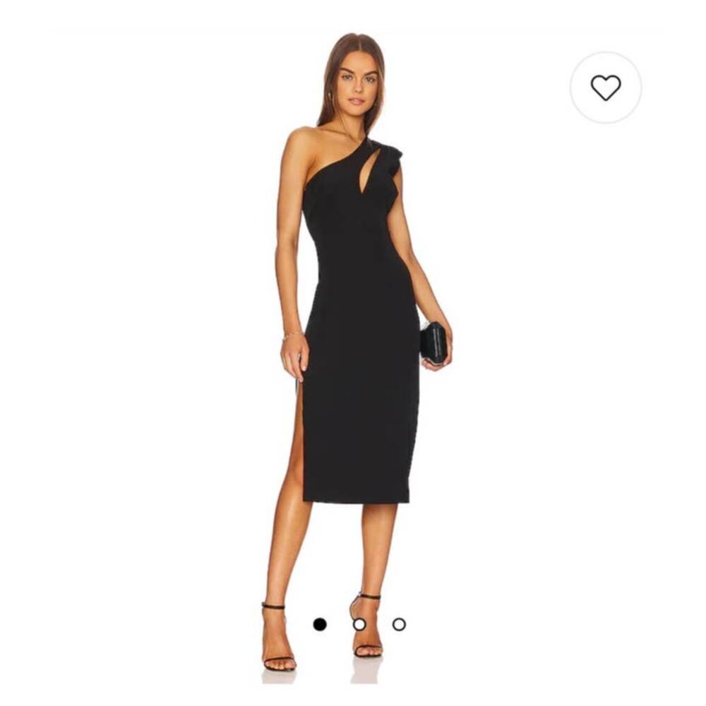 Bardot Aveline One Shoulder Dress Black Midi Cut Out with Side Slit XS